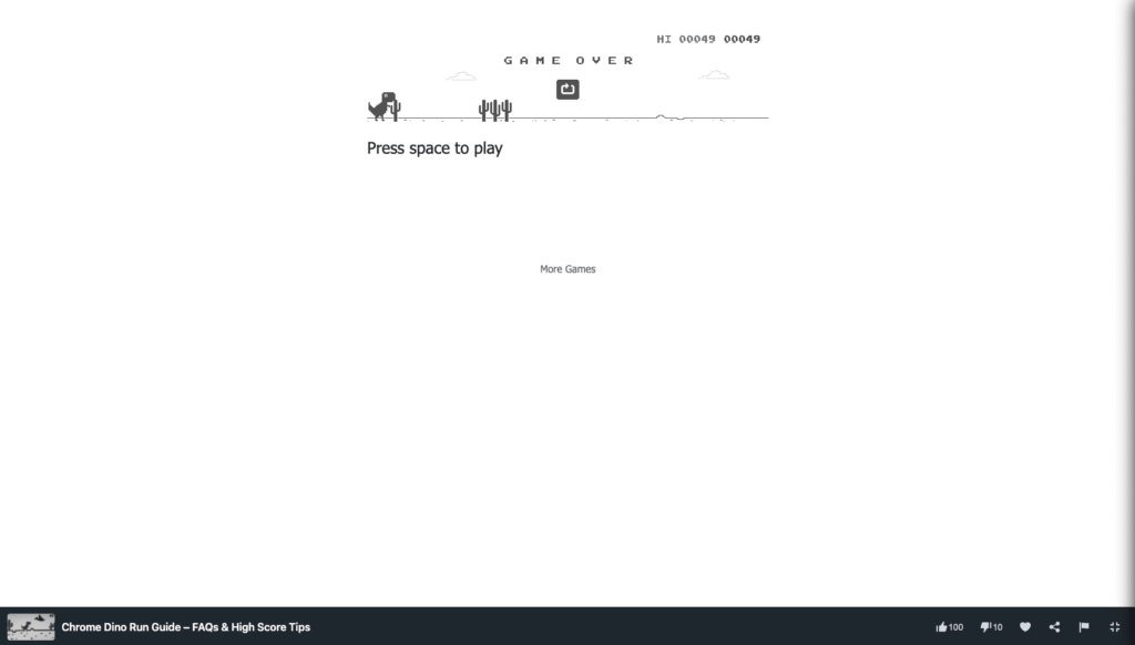 Chrome Dino Run Start game play on MiniWebGames