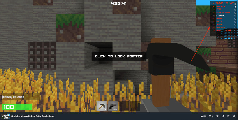 Craftnite game play on MiniWebGames