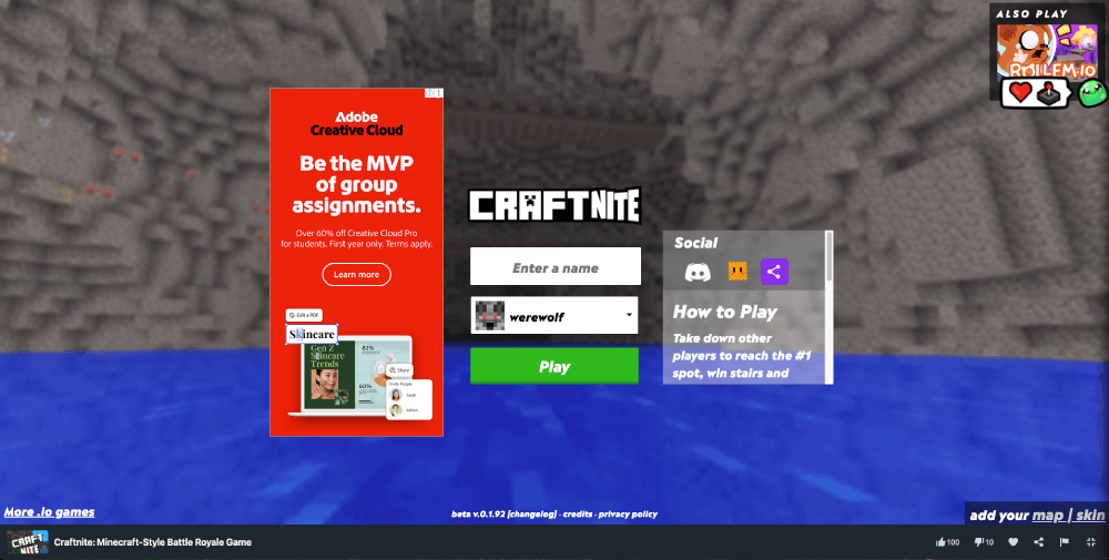 Craftnite Start Screen on MiniWebGames