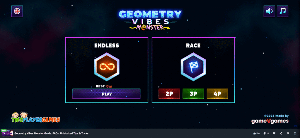 Geometry Vibes Monster Start screen on MiniWebGames