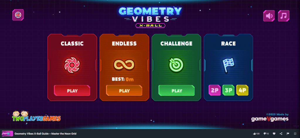 Geometry Vibes X-Ball Guide start screen