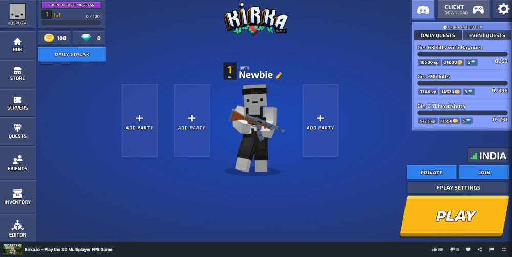 Kirka.io Unblocked screen start on MiniWebGames