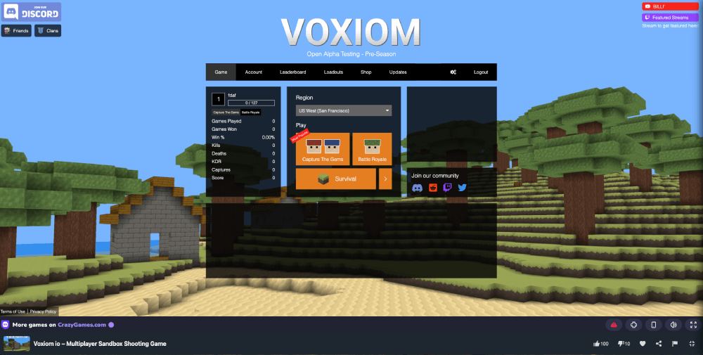 Voxiom io unblocked Start Screen