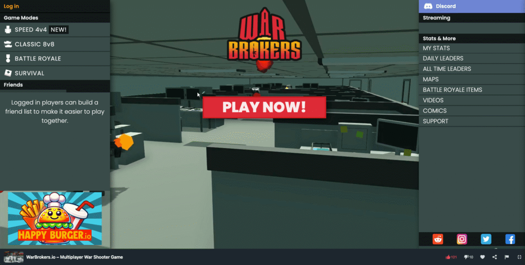 WarBrokers.io unblocked Start screen