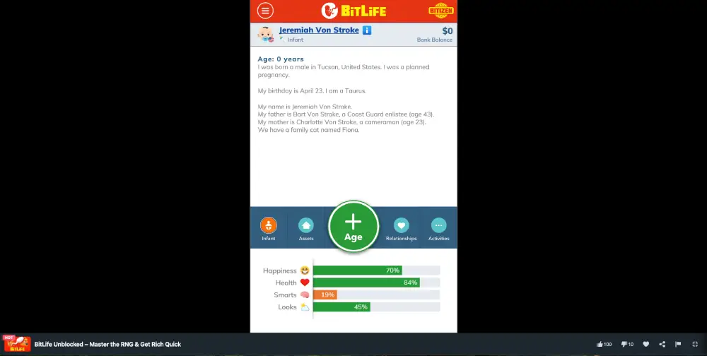 BitLife Unblocked game play on MiniWebGames